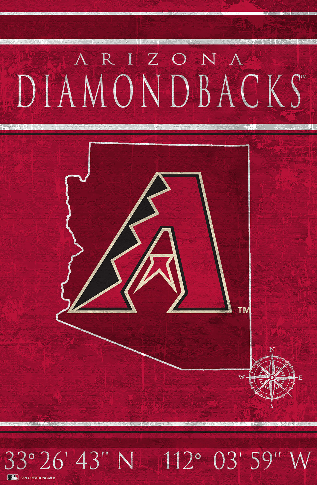 Arizona Diamondbacks Coordinates Wood Sign - 17