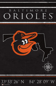 Baltimore Orioles Coordinates Wood Sign - 17"x26"