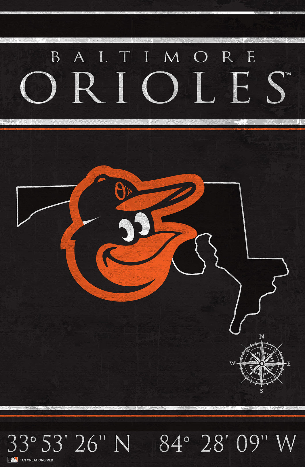 Baltimore Orioles Coordinates Wood Sign - 17