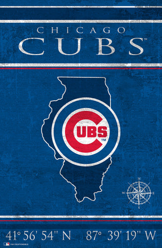 Chicago Cubs Coordinates Wood Sign - 17