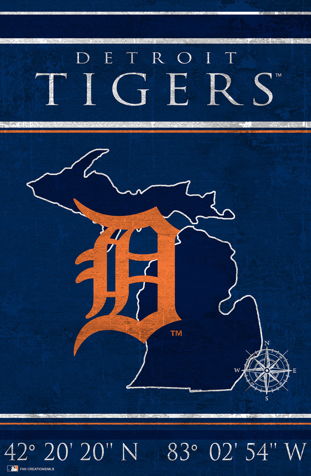 Detroit Tigers Coordinates Wood Sign - 17