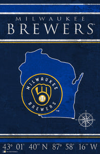 Milwaukee Brewers Coordinates Wood Sign - 17"x26"