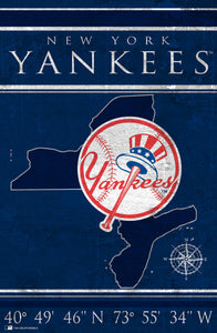 New York Yankees Coordinates Wood Sign - 17"x26"