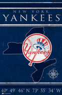New York Yankees Coordinates Wood Sign - 17"x26"