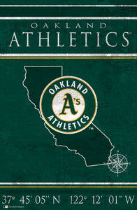 Oakland Athletics Coordinates Wood Sign - 17"x26"