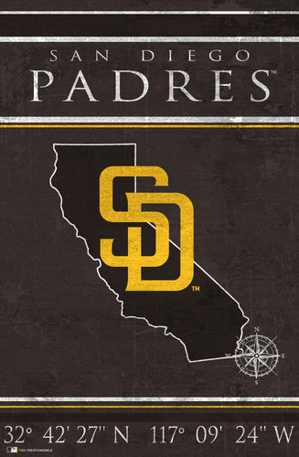 San Diego Padres Coordinates Wood Sign - 17