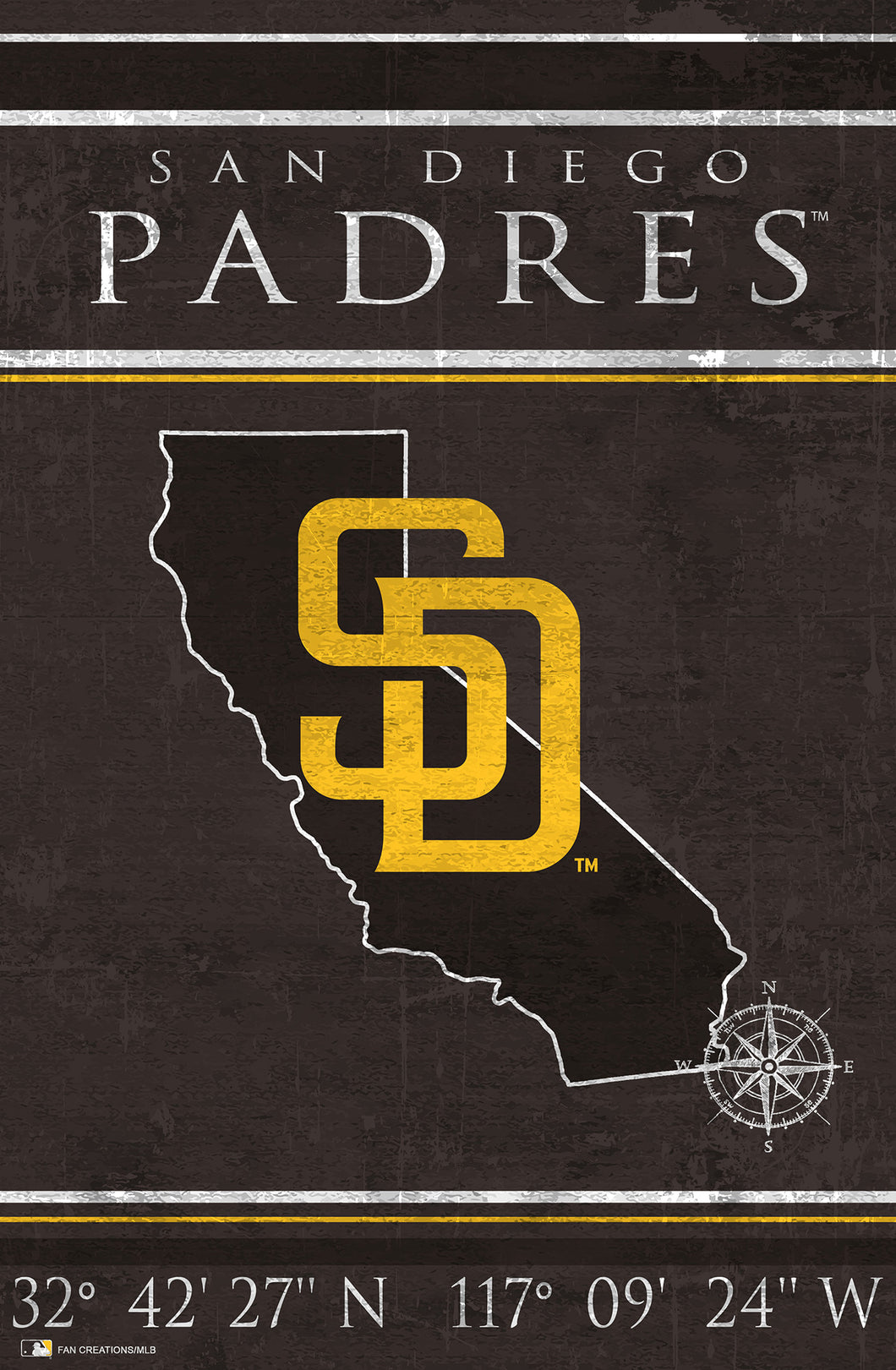 San Diego Padres 17 x 26 Coordinates Sign