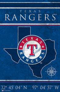 Texas Rangers Coordinates Wood Sign - 17"x26"