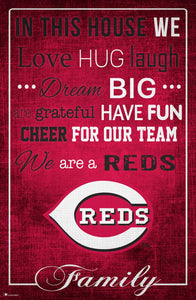 Cincinnati Reds In This House  Wood Sign - 17"x26"