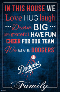 Los Angeles Dodgers In This House  Wood Sign - 17"x26"