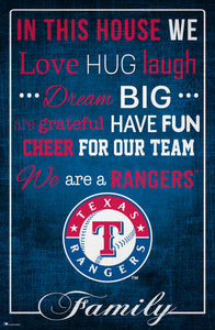 Texas Rangers In This House  Wood Sign - 17"x26"