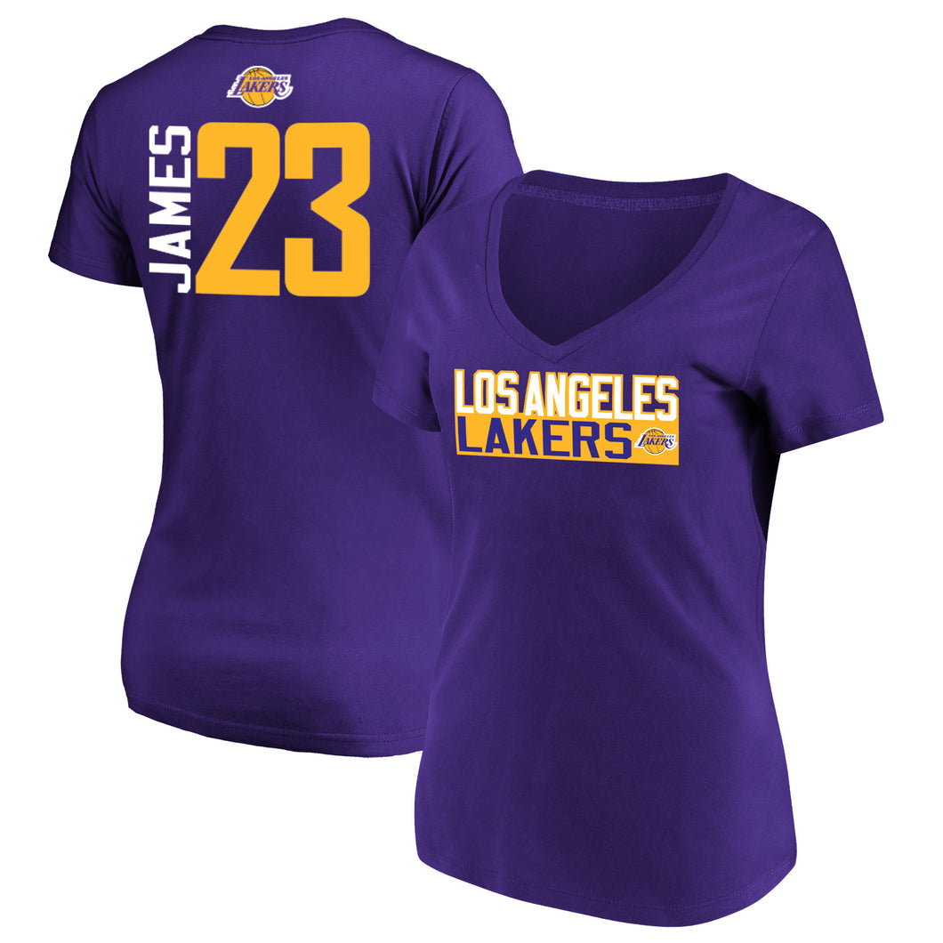 Majestic LeBron James Los Angeles Lakers #23 Purple V-Neck T-Shirt, Large