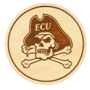 ECU Pirates Maple Coaster Set - Skull and Crossbones