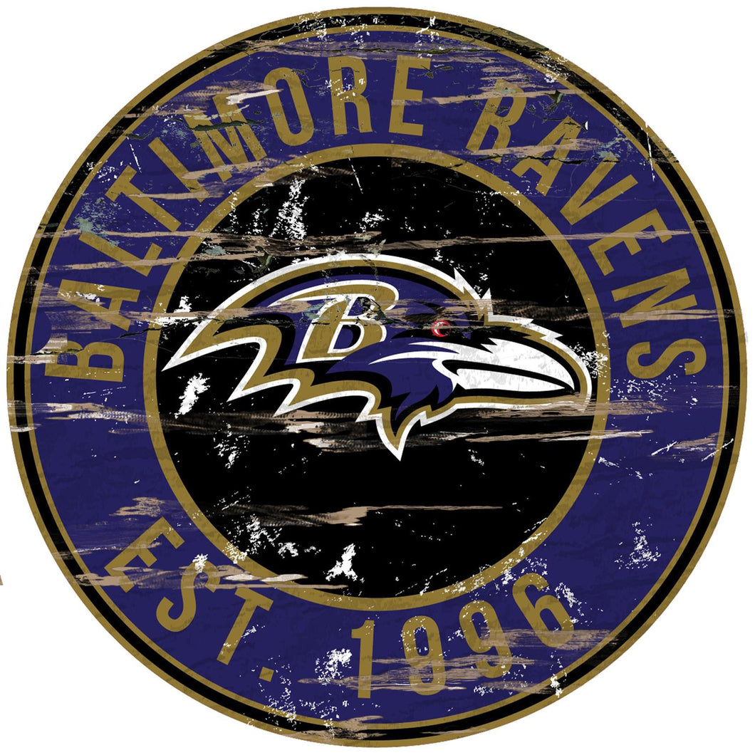 Baltimore Ravens Distressed Round Sign - 24