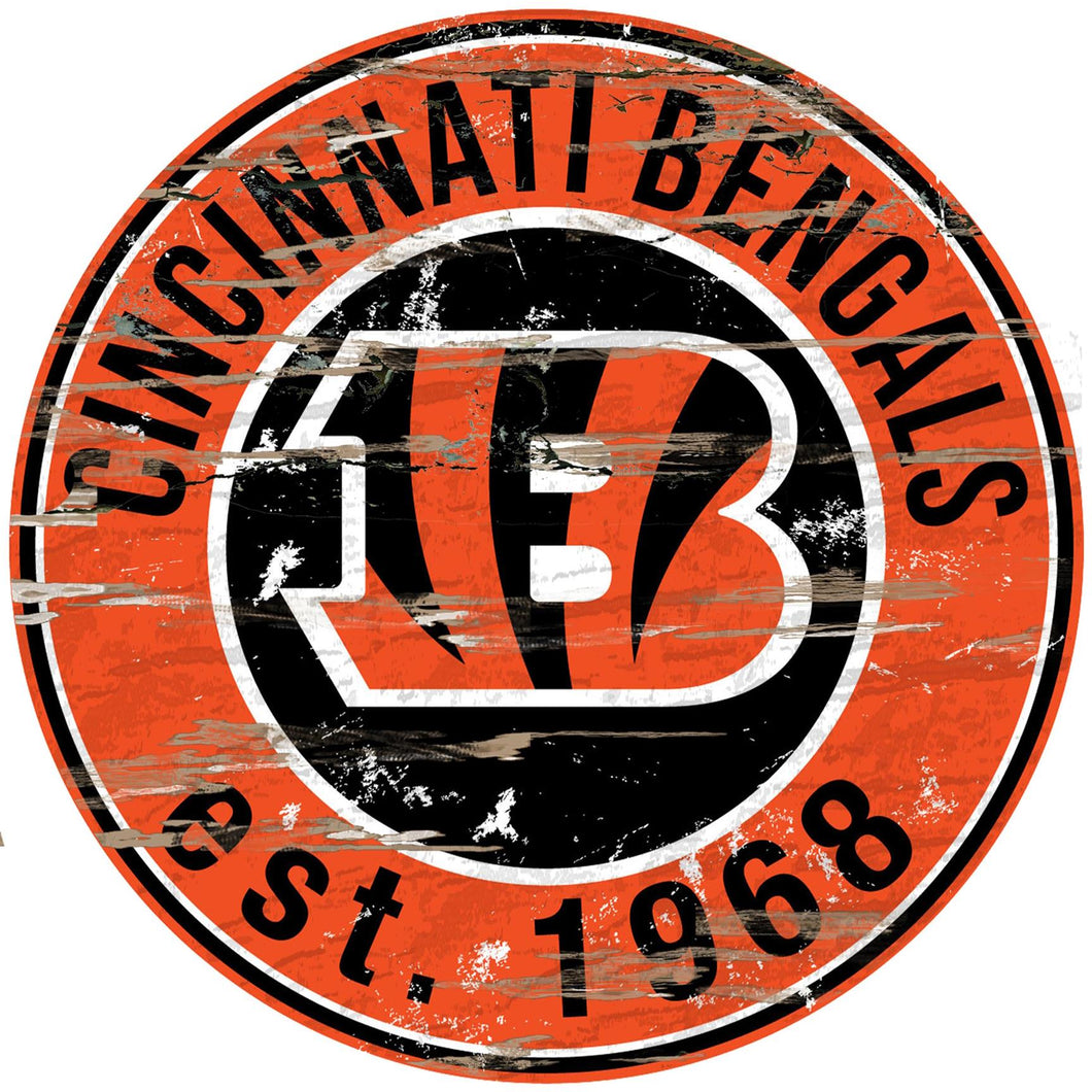 Cincinnati Bengals Distressed Round Sign - 24