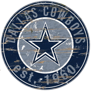 Dallas Cowboys Distressed Round Sign - 24"
