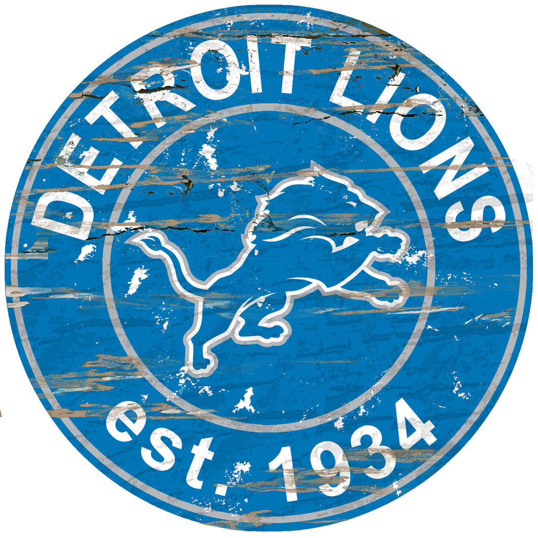 Detroit Lions Distressed Round Sign - 24
