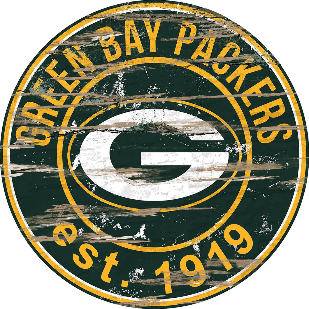 Green Bay Packers Distressed Round Sign - 24