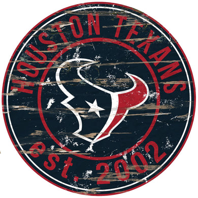 Houston Texans Distressed Round Sign - 24