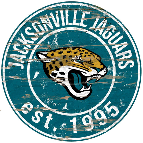 Jacksonville Jaguars Distressed Round Sign - 24