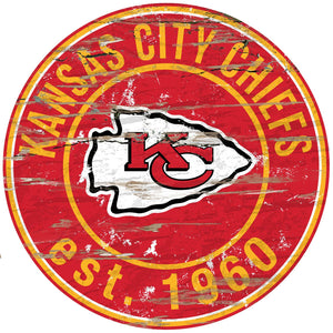 Kansas City Chiefs Distressed Round Sign - 24"