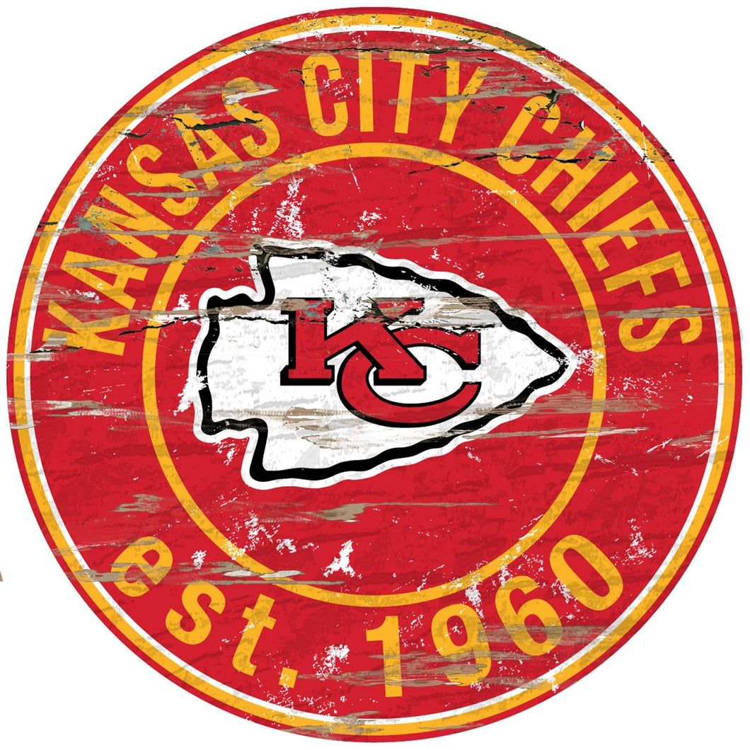 Kansas City Chiefs Distressed Round Sign - 24
