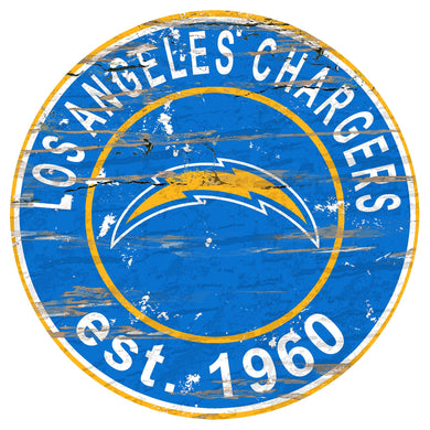 Los Angeles Chargers Distressed Round Sign - 24