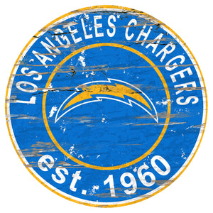 Los Angeles Chargers Distressed Round Sign - 24"
