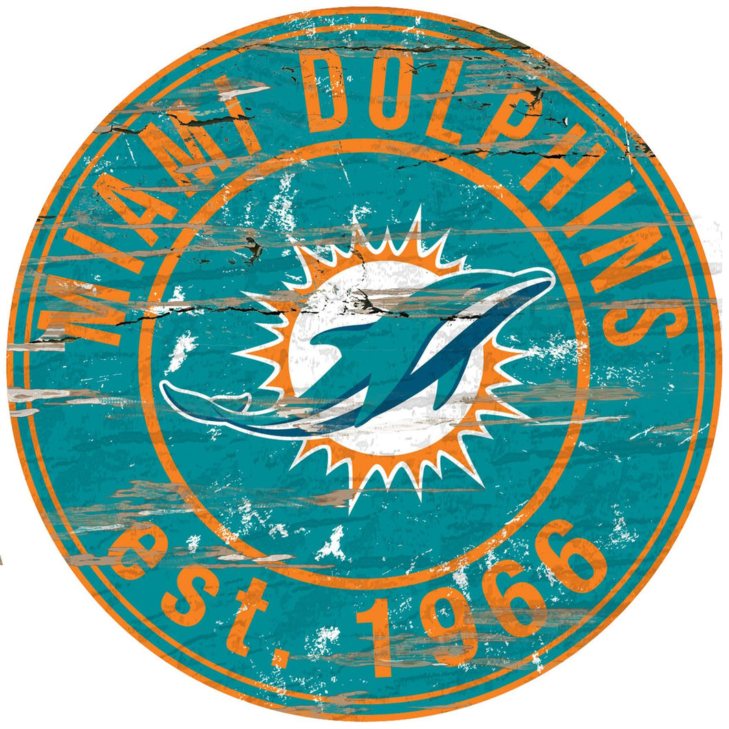 Miami Dolphins Distressed Round Sign - 24