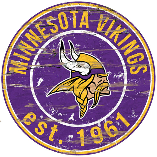 Minnesota Vikings Distressed Round Sign - 24