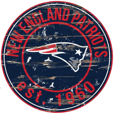 New England Patriots Distressed Round Sign - 24