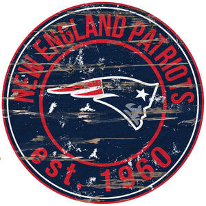 New England Patriots Distressed Round Sign - 24"