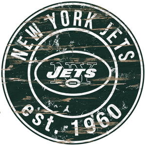 New York Jets Distressed Round Sign - 24"