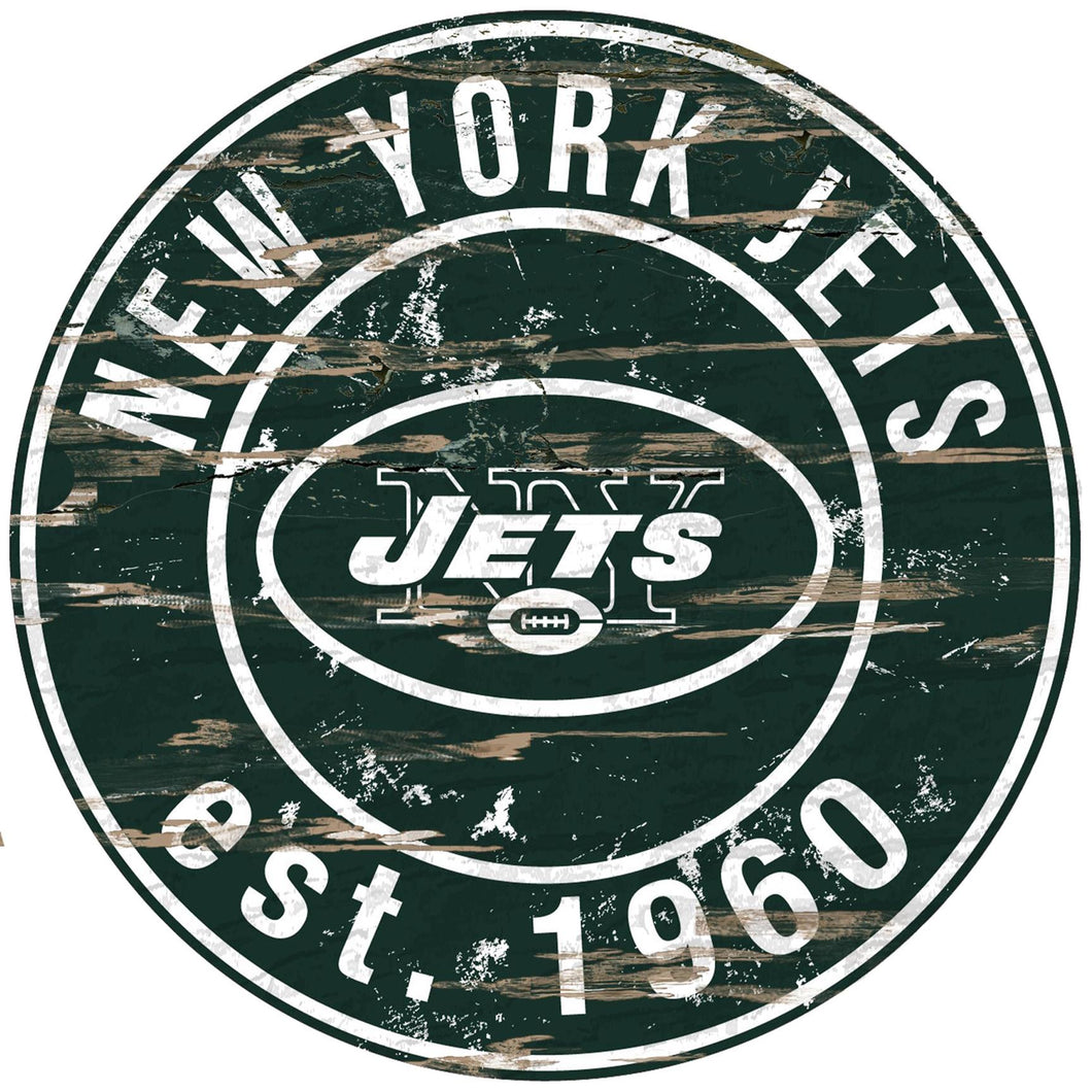 New York Jets Distressed Round Sign - 24