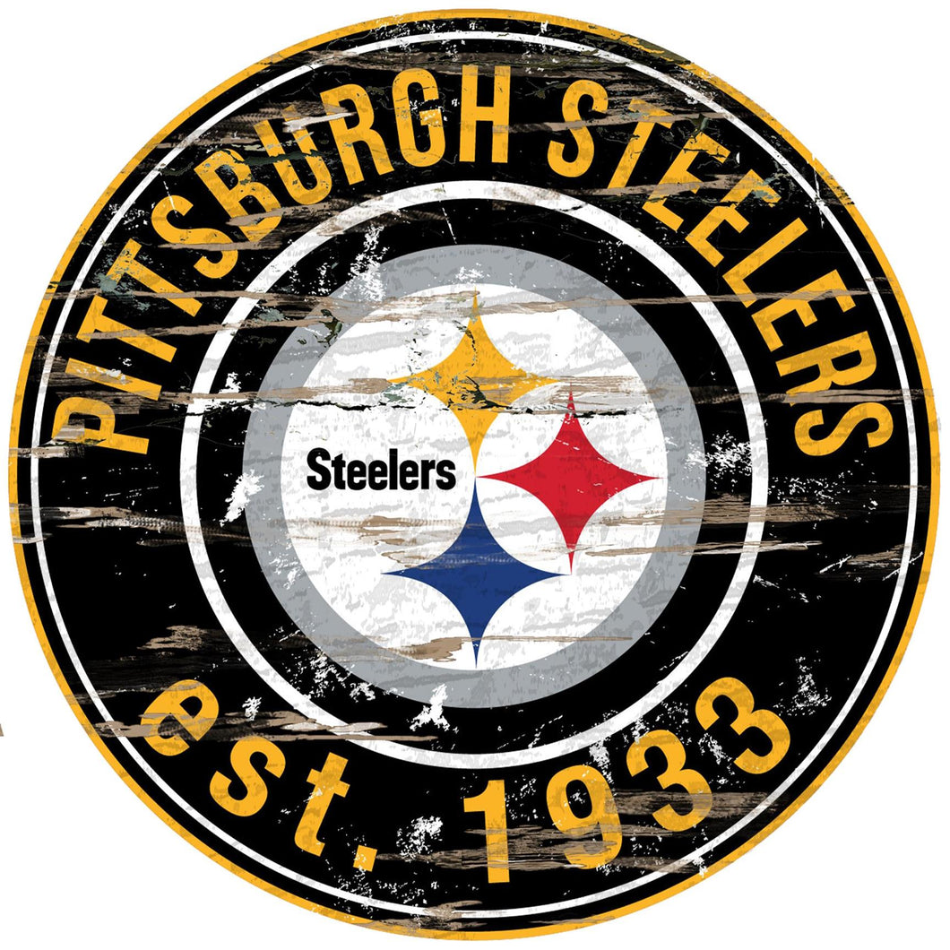 Pittsburgh Steelers Distressed Round Sign - 24