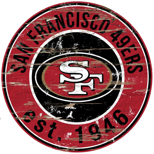 San Francisco 49ers Distressed Round Sign - 24