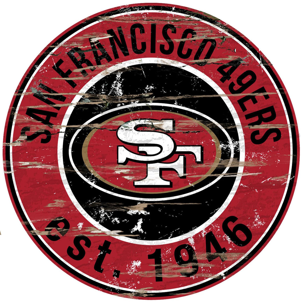 San Francisco 49ers Distressed Round Sign - 24