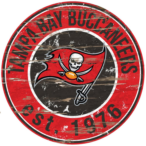 Tampa Bay Buccaneers Distressed Round Sign - 24