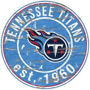 Tennessee Titans Distressed Round Sign - 24"