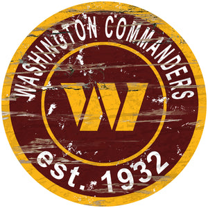 Washington Commanders Distressed Round Sign - 24"