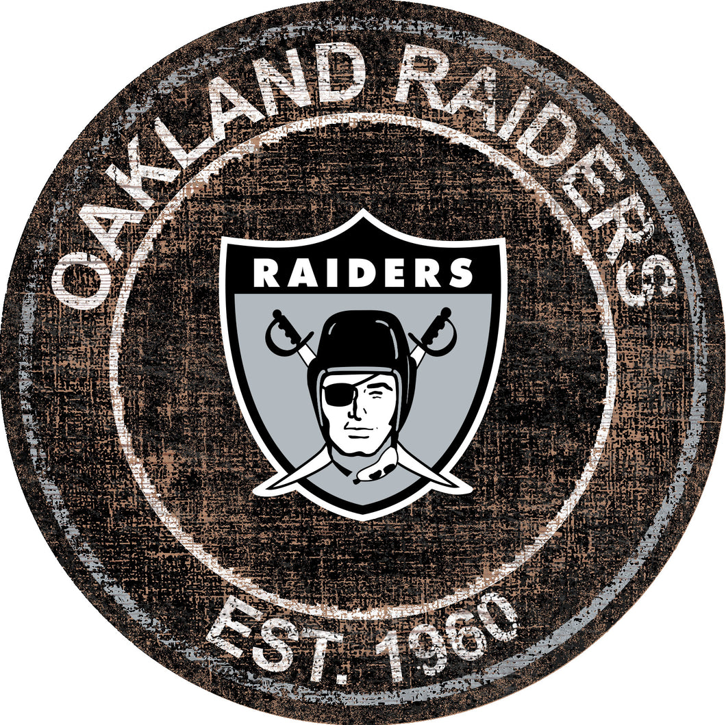 NFL Round Distressed Sign: Oakland Raiders