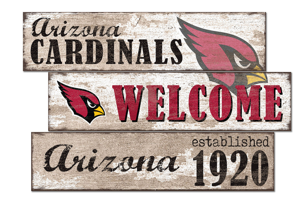 Arizona Cardinals Welcome 3 Plank Wood Sign