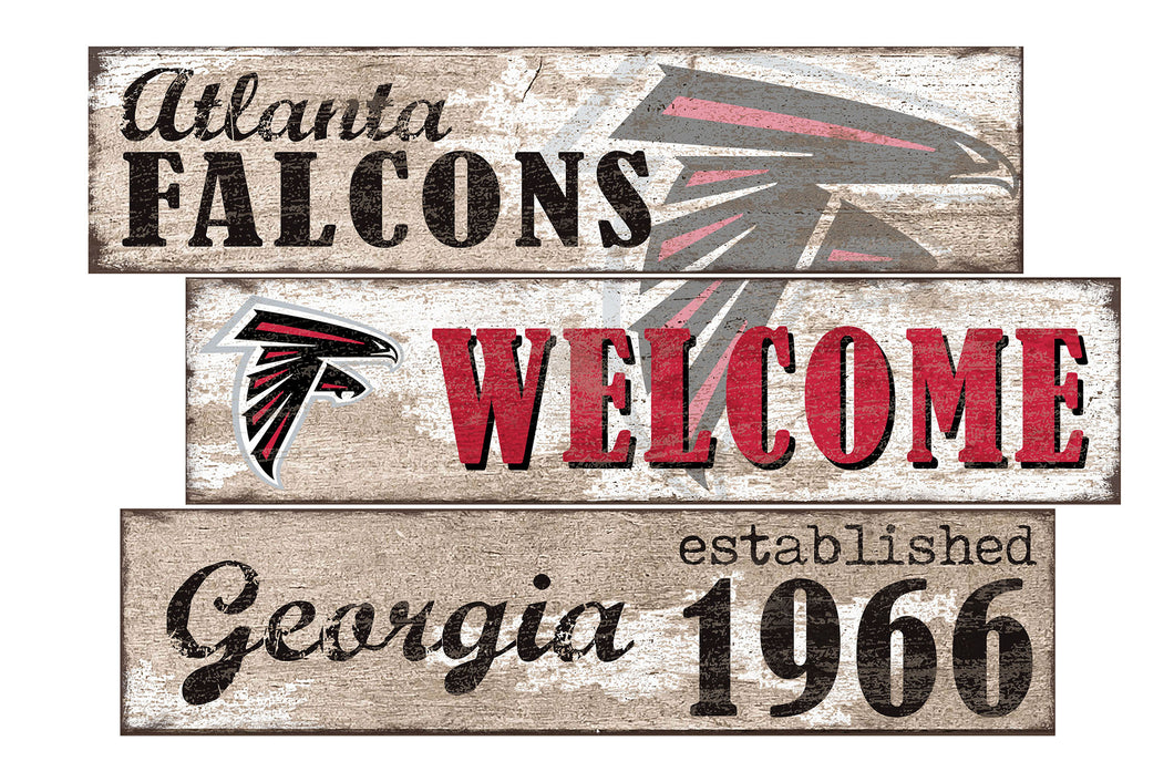 Atlanta Falcons Welcome 3 Plank Wood Sign