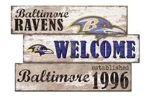 Baltimore Ravens Welcome 3 Plank Wood Sign