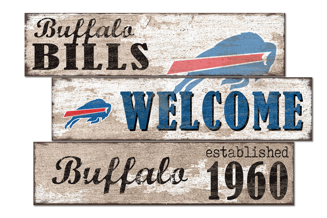 Buffalo Bills Welcome 3 Plank Wood Sign