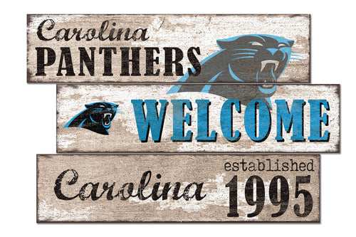 Carolina Panthers Welcome 3 Plank Wood Sign