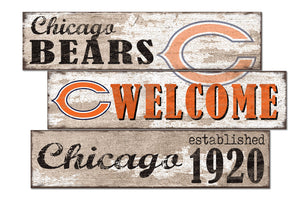 Chicago Bears Welcome 3 Plank Wood Sign