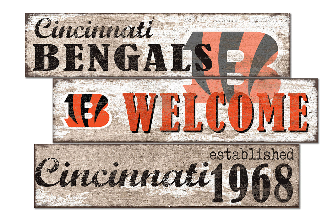 Cincinnati Bengals Welcome 3 Plank Wood Sign