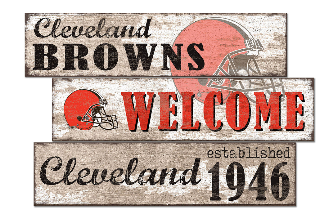Cleveland Browns Welcome 3 Plank Wood Sign