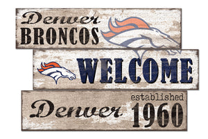 Denver Broncos Welcome 3 Plank Wood Sign